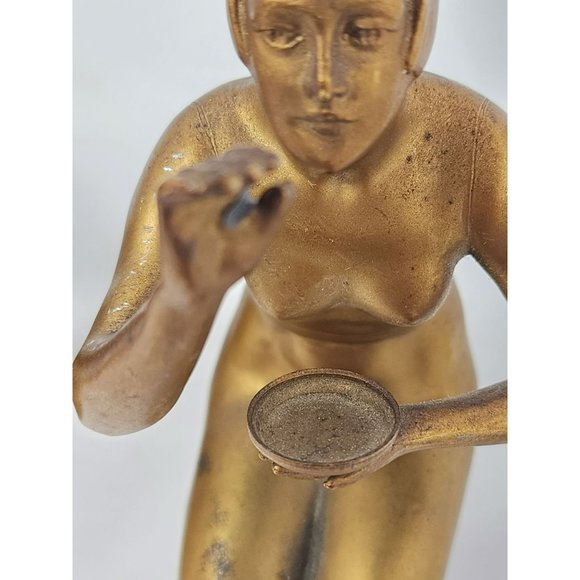 2 Vintage Bronze/Brass Nude Woman Kneeling Reaching Out Holding‎ Tray/Plate - Picture 10 of 14